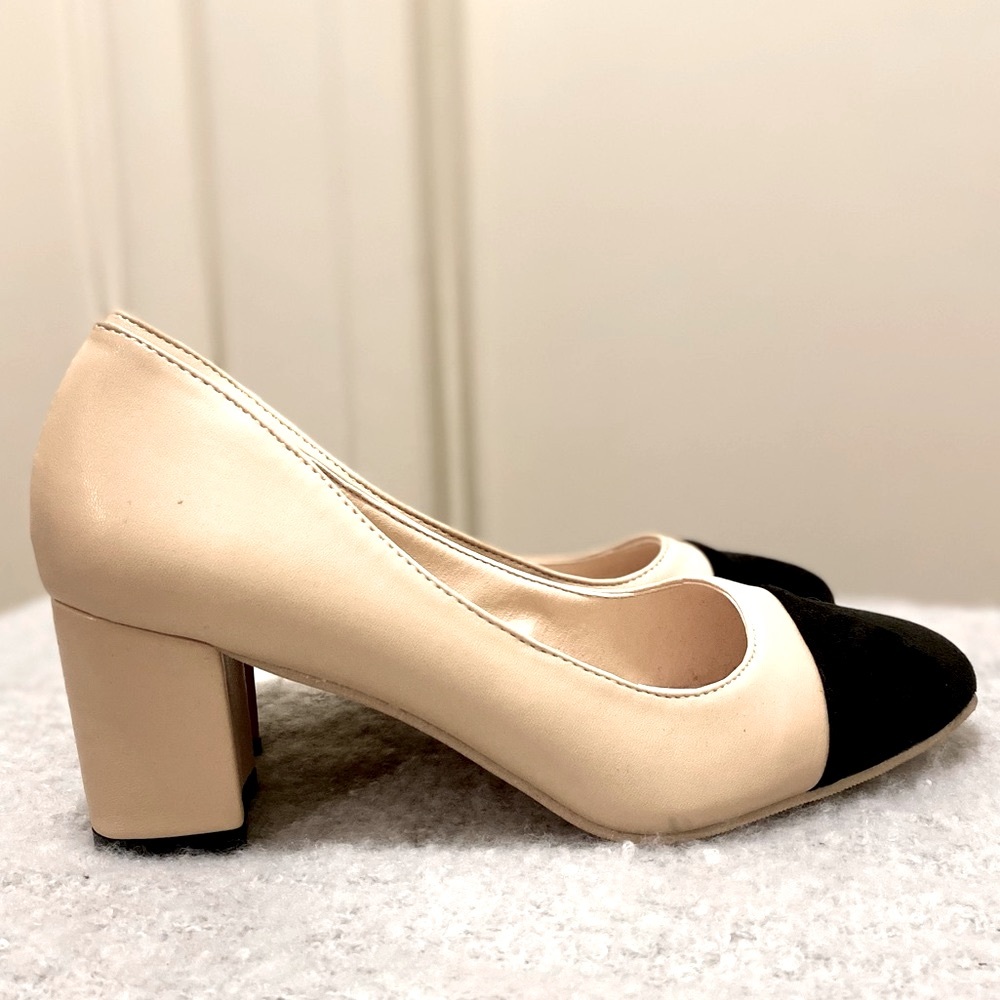Cap Toe Chunky Block Heel Pumps